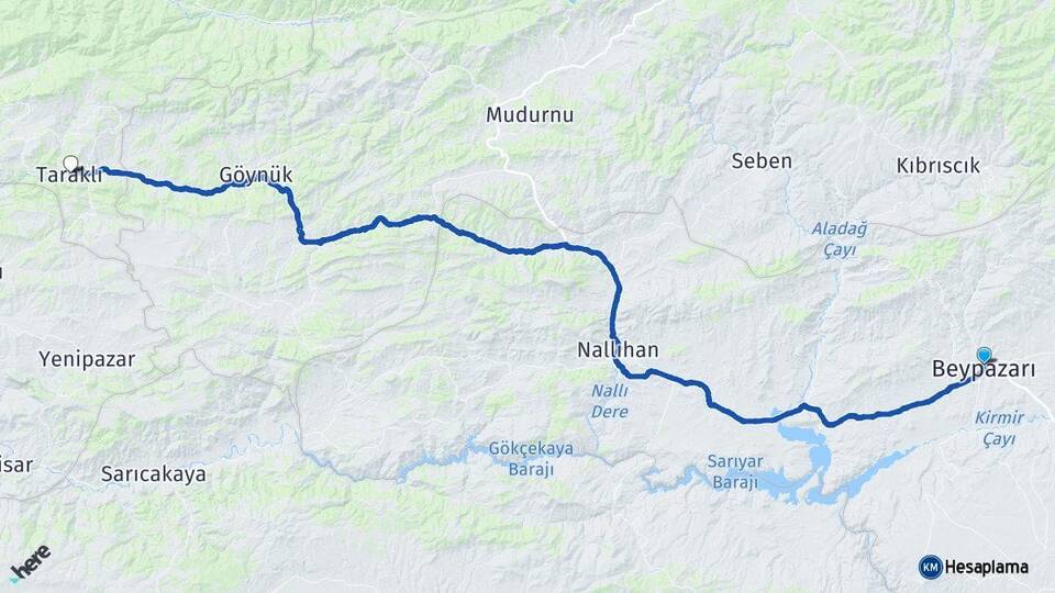 Ankara Beypazarı Taraklı Sakarya Arası Kaç Km - Yol Haritası