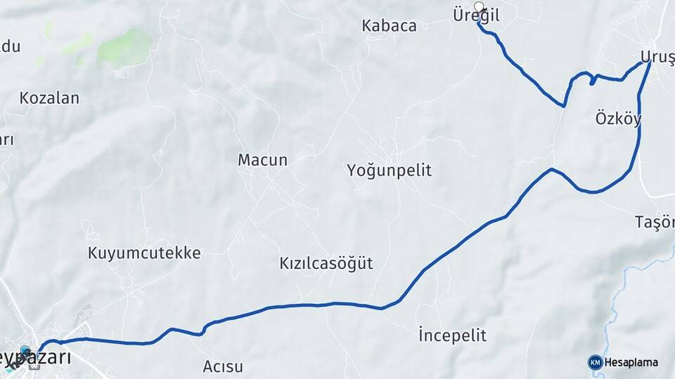 Ankara Beypazarı Üreğil Beypazarı Arası Kaç Km - Yol Haritası