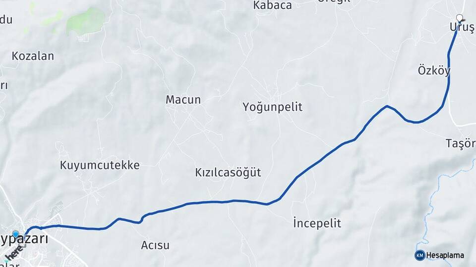 Ankara Beypazarı Uruş Beypazarı Arası Kaç Km - Yol Haritası