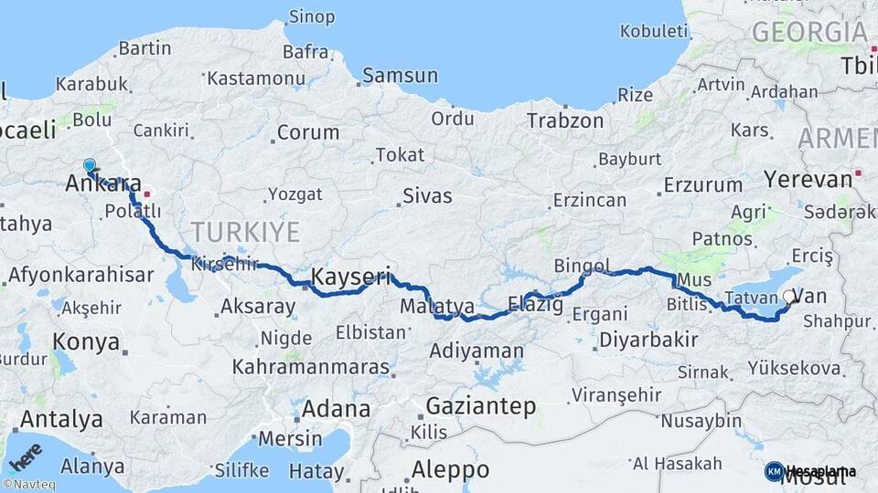 Ankara Beypazarı Van Arası Kaç Km - Yol Haritası