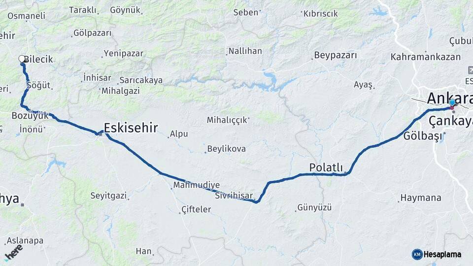 Ankara Bilecik Arası Kaç Km - Yol Haritası