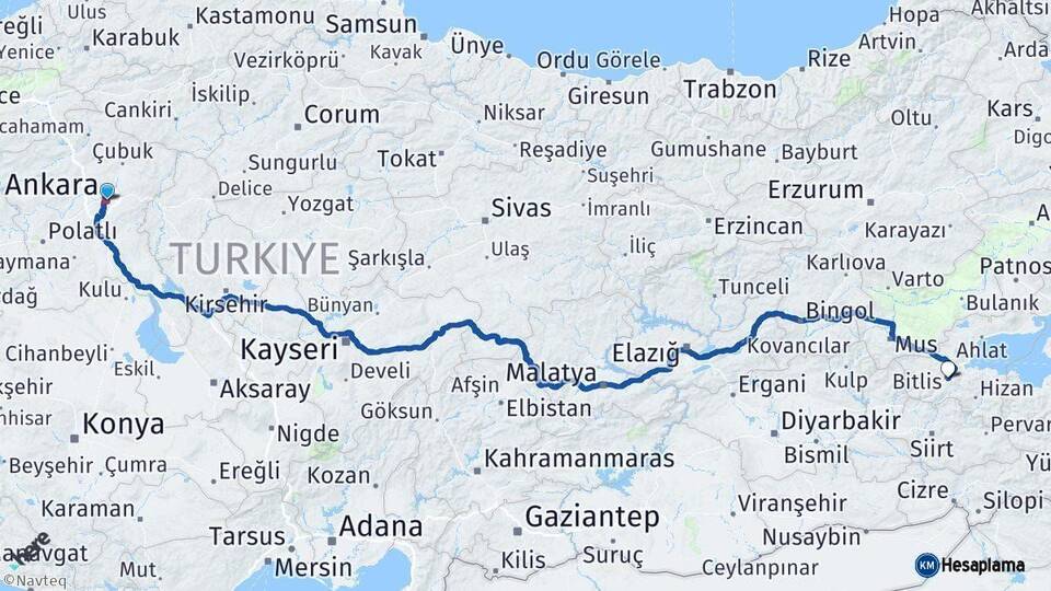 Ankara Bitlis Arası Kaç Km - Yol Haritası