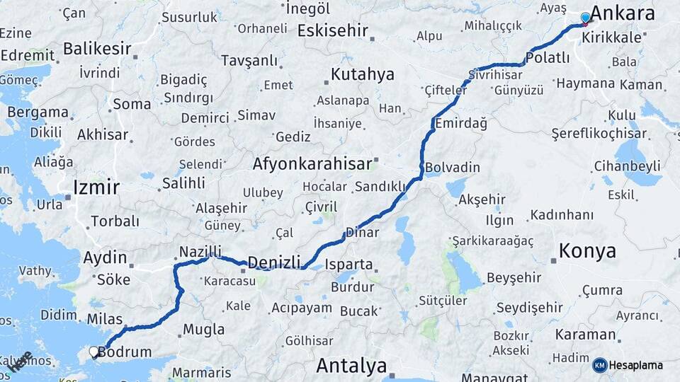 Ankara Bodrum Muğla Arası Kaç Km - Yol Haritası