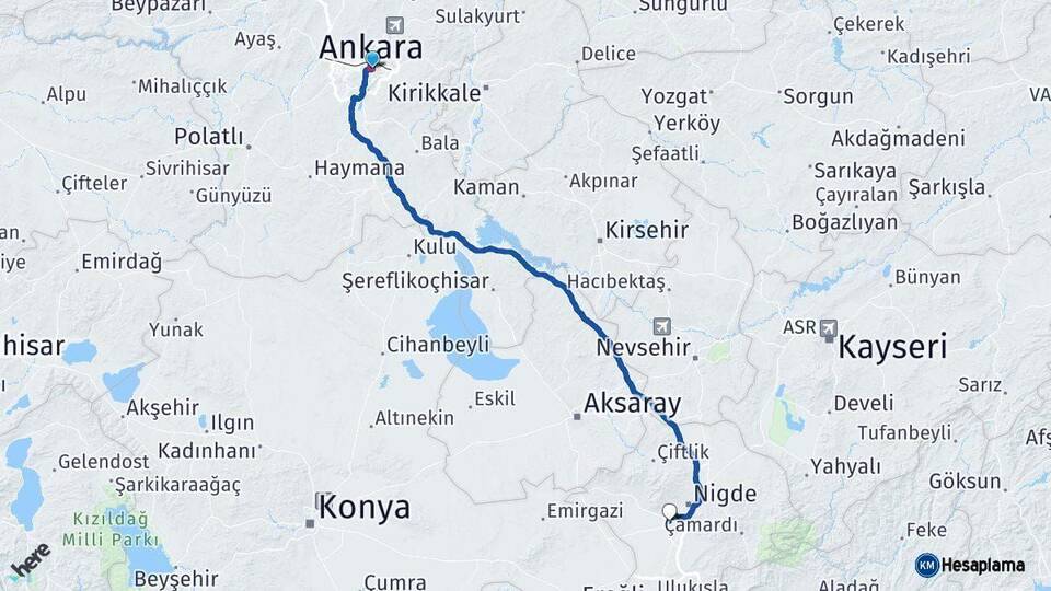 Ankara Bor Niğde Arası Kaç Km - Yol Haritası