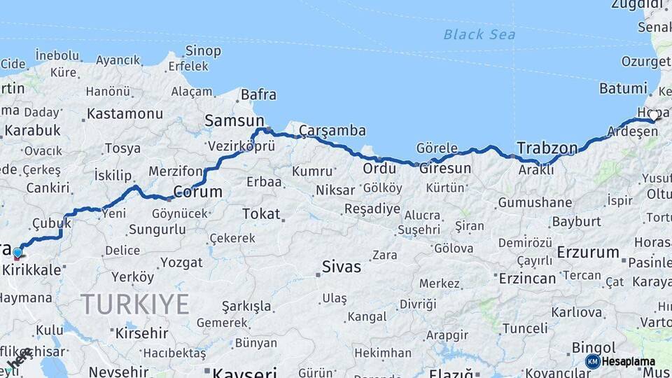 Ankara Borçka Artvin Arası Kaç Km - Yol Haritası