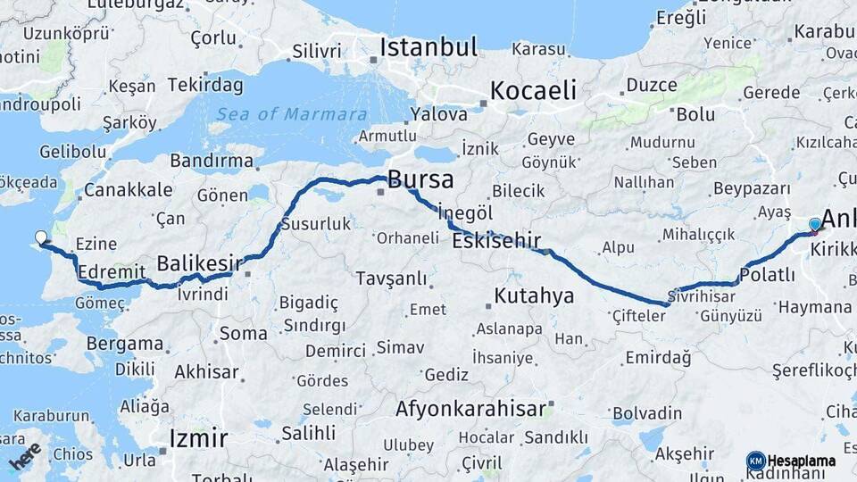 Ankara Bozcaada Çanakkale Arası Kaç Km - Yol Haritası