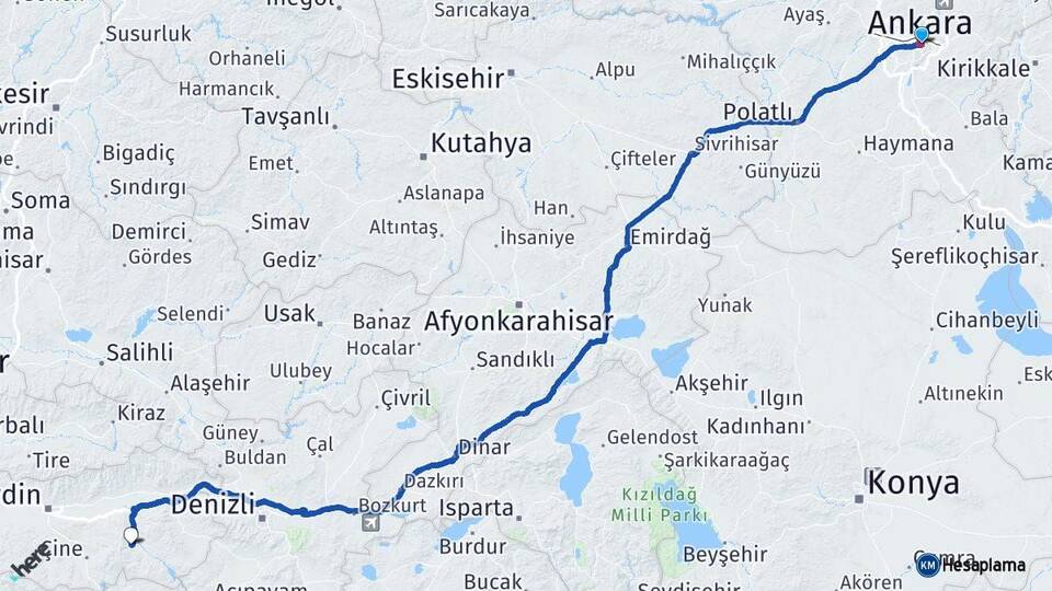 Ankara Bozdoğan Aydın Arası Kaç Km - Yol Haritası