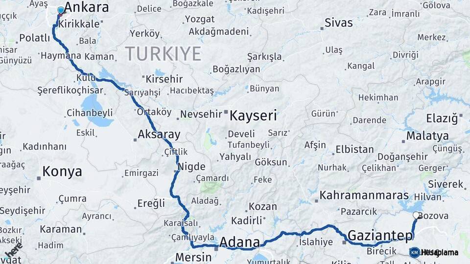 Ankara Bozova Şanlıurfa Arası Kaç Km - Yol Haritası