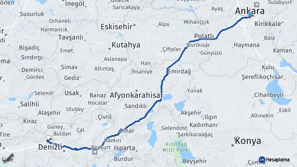 Ankara Buharkent Aydın Arası Kaç Km - Yol Haritası