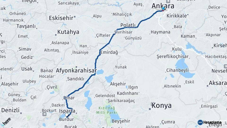 Ankara Burdur Arası Kaç Km - Yol Haritası