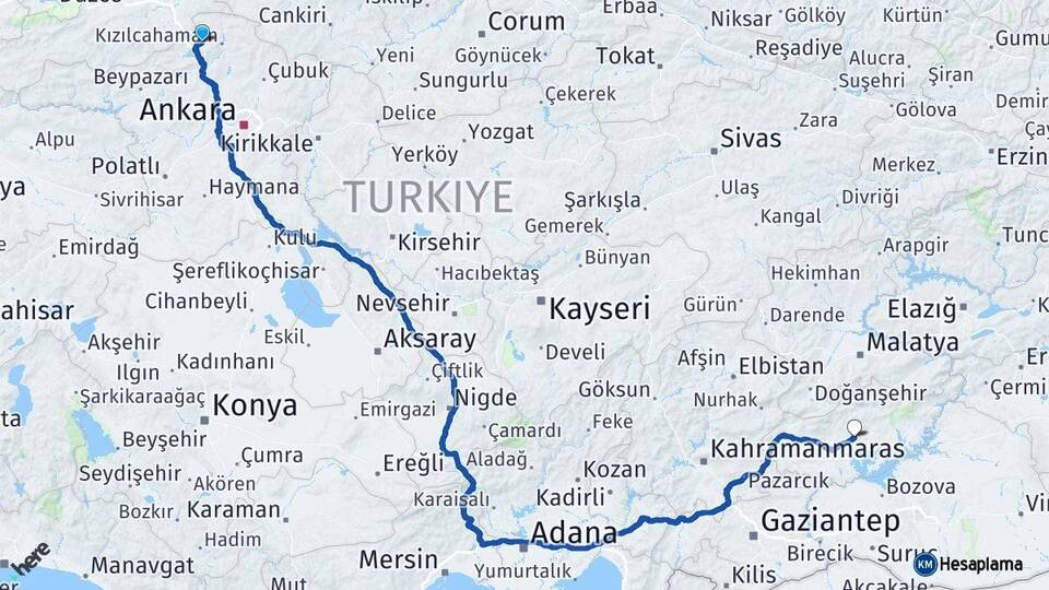 Ankara Çamlıdere Adıyaman Arası Kaç Km - Yol Haritası