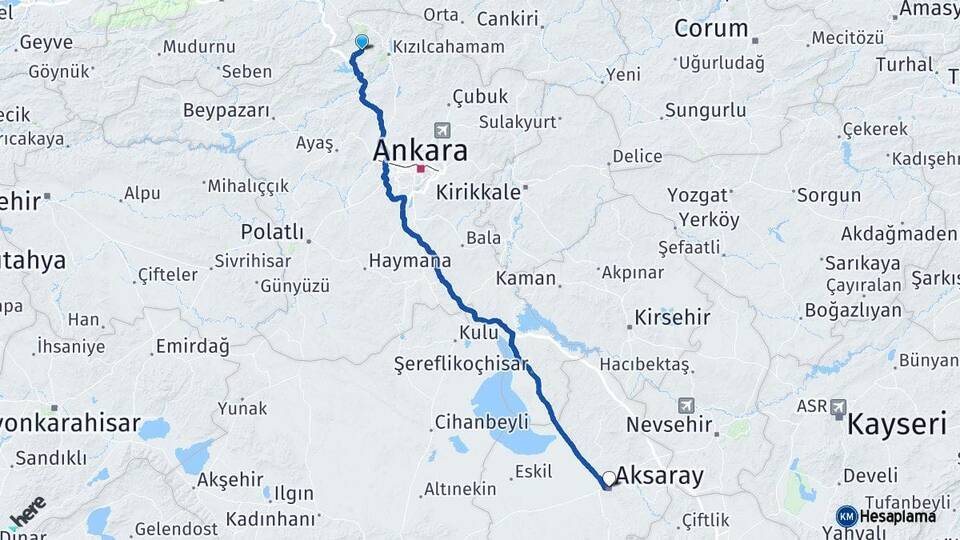 Ankara Çamlıdere Aksaray Arası Kaç Km - Yol Haritası