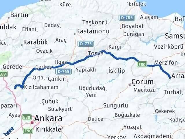 Ankara Çamlıdere Amasya Arası Kaç Km - Yol Haritası