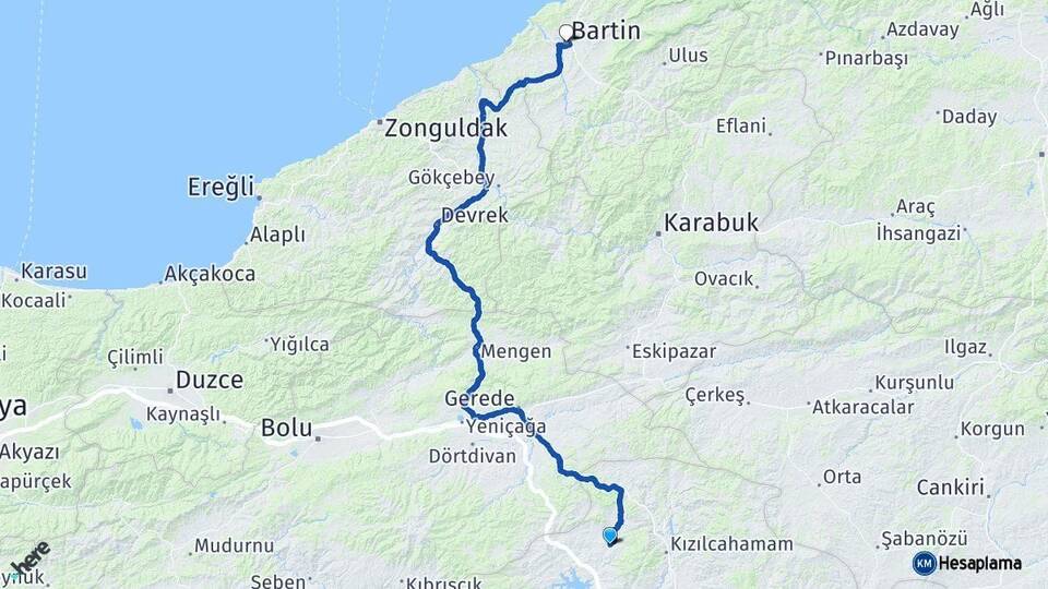 Ankara Çamlıdere Bartın Arası Kaç Km - Yol Haritası