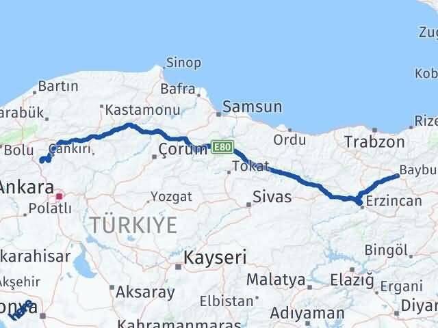 Ankara Çamlıdere Bayburt Arası Kaç Km - Yol Haritası