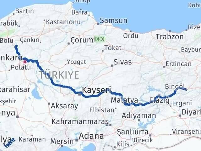 Ankara Çamlıdere Bingöl Arası Kaç Km - Yol Haritası