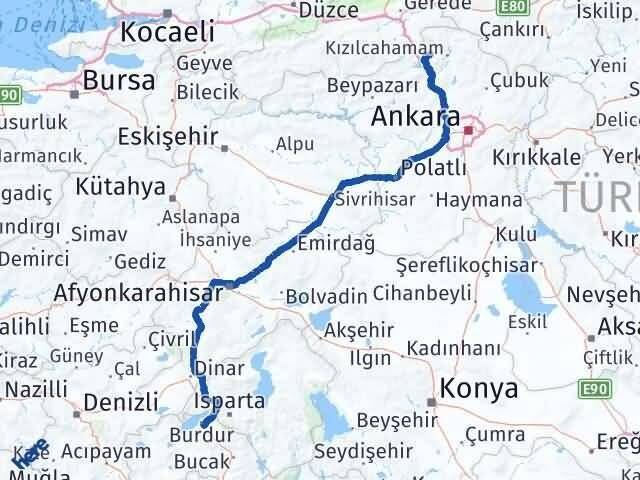 Ankara Çamlıdere Burdur Arası Kaç Km - Yol Haritası