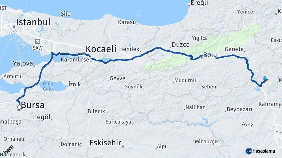 Ankara Çamlıdere Bursa Arası Kaç Km - Yol Haritası