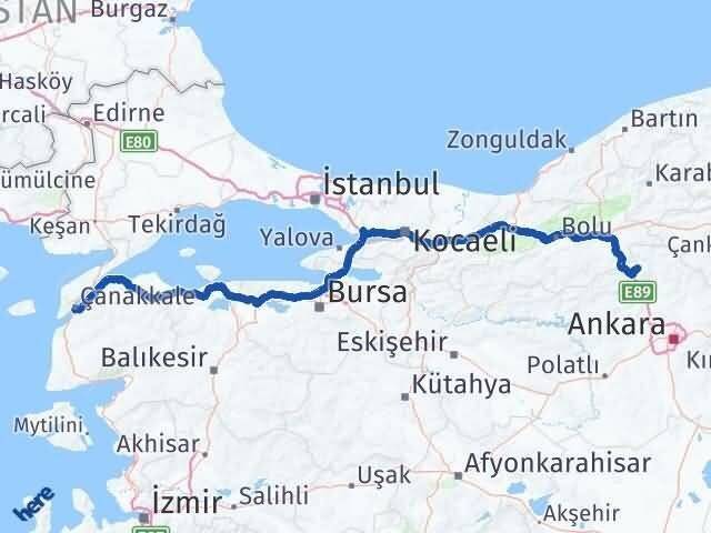 Ankara Çamlıdere Çanakkale Arası Kaç Km - Yol Haritası