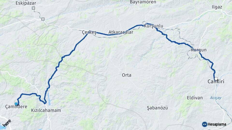Ankara Çamlıdere Çankırı Arası Kaç Km - Yol Haritası