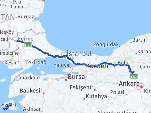 Ankara Çamlıdere Edirne Arası Kaç Km - Yol Haritası