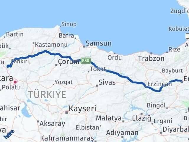 Ankara Çamlıdere Erzurum Arası Kaç Km - Yol Haritası