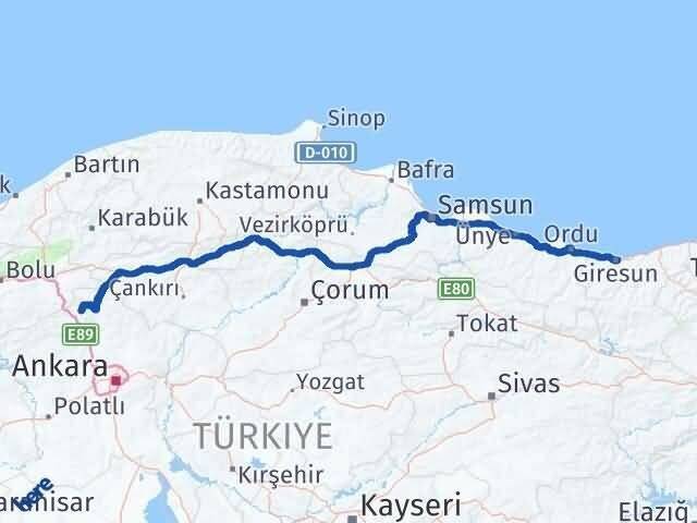 Ankara Çamlıdere Giresun Arası Kaç Km - Yol Haritası