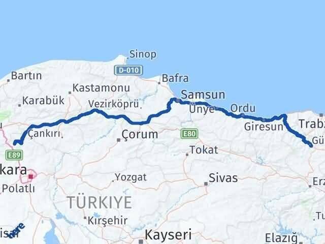 Ankara Çamlıdere Gümüşhane Arası Kaç Km - Yol Haritası