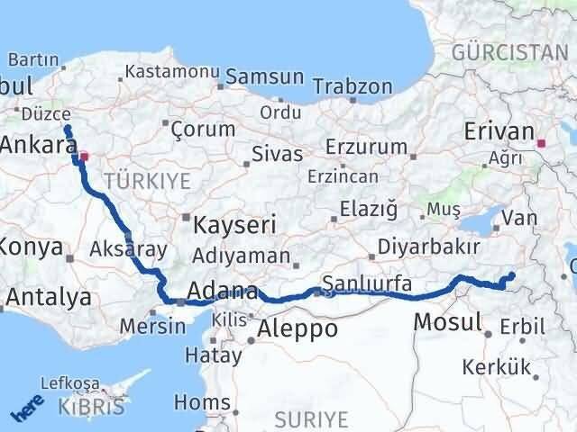 Ankara Çamlıdere Hakkari Arası Kaç Km - Yol Haritası