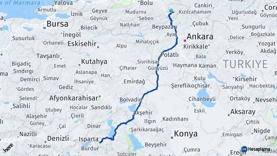 Ankara Çamlıdere Isparta Arası Kaç Km - Yol Haritası