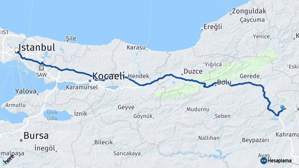 Ankara Çamlıdere İstanbul Arası Kaç Km - Yol Haritası
