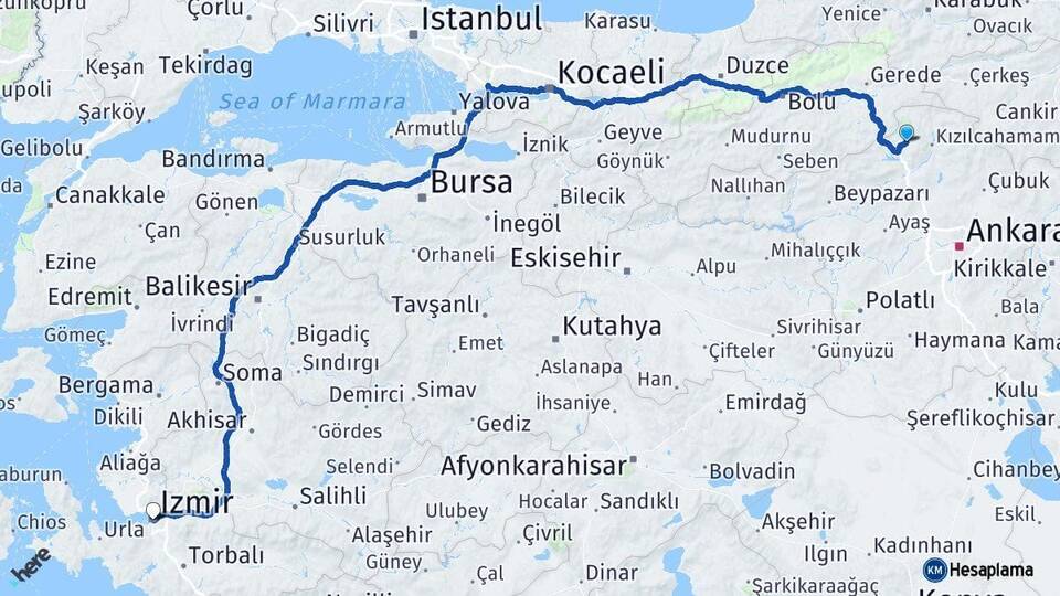 Ankara Çamlıdere İzmir Arası Kaç Km - Yol Haritası