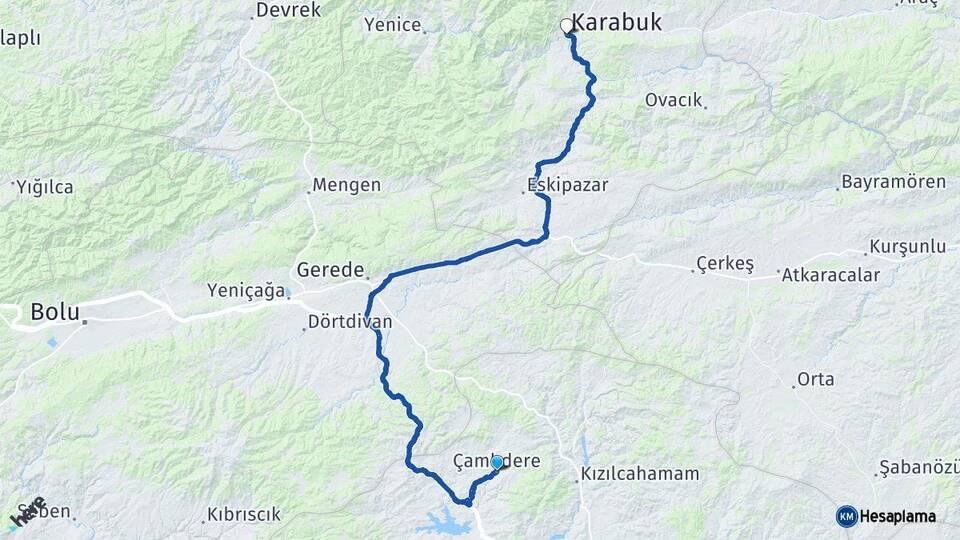 Ankara Çamlıdere Karabük Arası Kaç Km - Yol Haritası