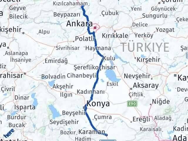 Ankara Çamlıdere Karaman Arası Kaç Km - Yol Haritası