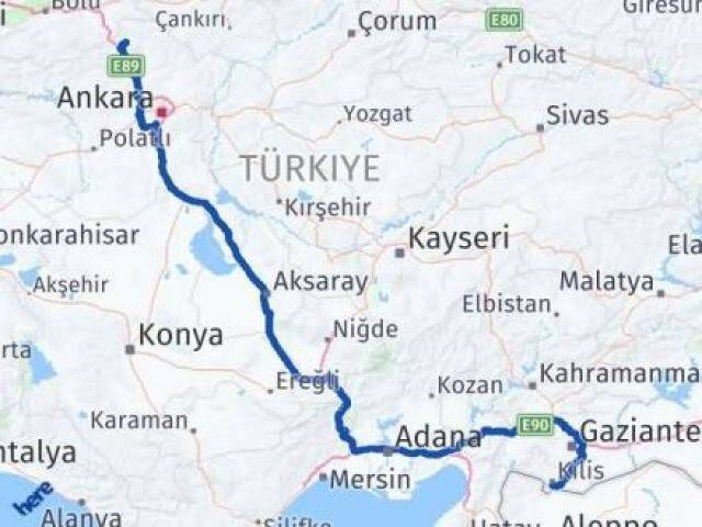 Ankara Çamlıdere Kilis Arası Kaç Km - Yol Haritası