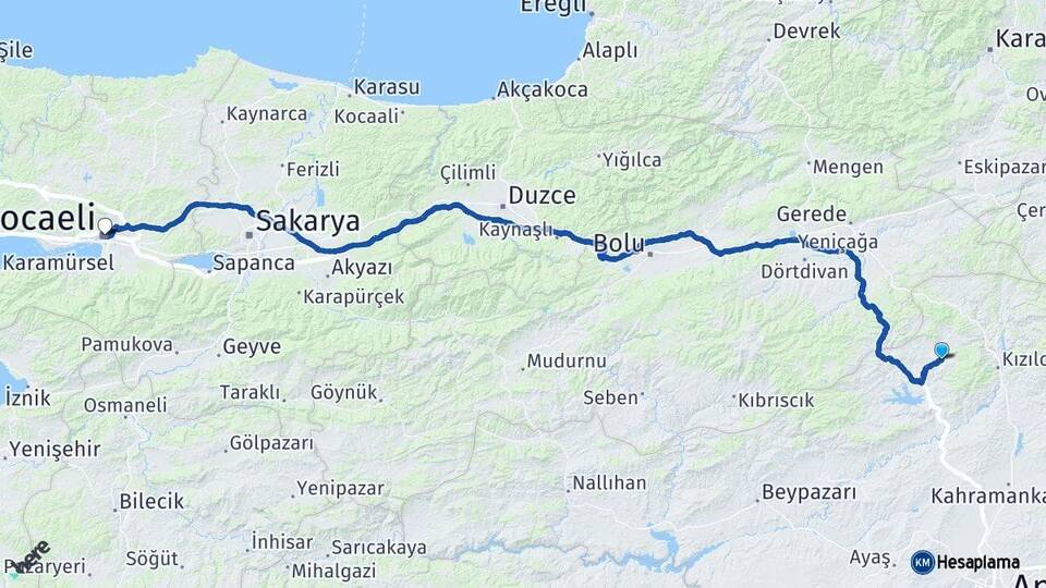 Ankara Çamlıdere Kocaeli Arası Kaç Km - Yol Haritası