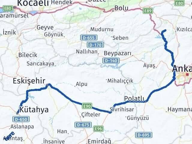 Ankara Çamlıdere Kütahya Arası Kaç Km - Yol Haritası