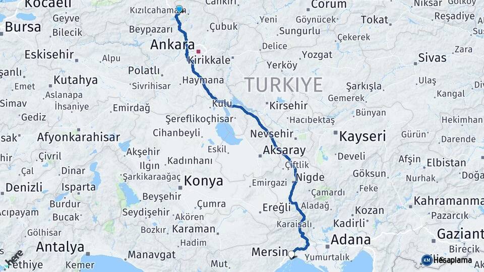 Ankara Çamlıdere Mersin Arası Kaç Km - Yol Haritası