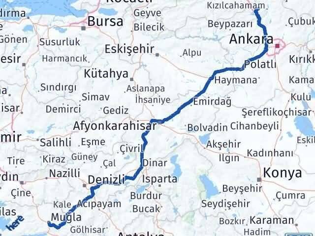 Ankara Çamlıdere Muğla Arası Kaç Km - Yol Haritası
