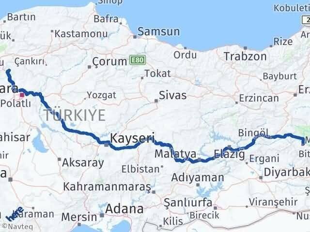 Ankara Çamlıdere Muş Arası Kaç Km - Yol Haritası