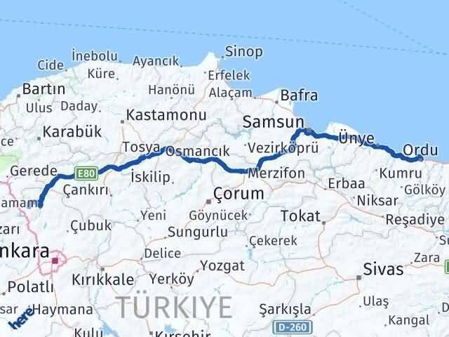 Ankara Çamlıdere Ordu Arası Kaç Km - Yol Haritası