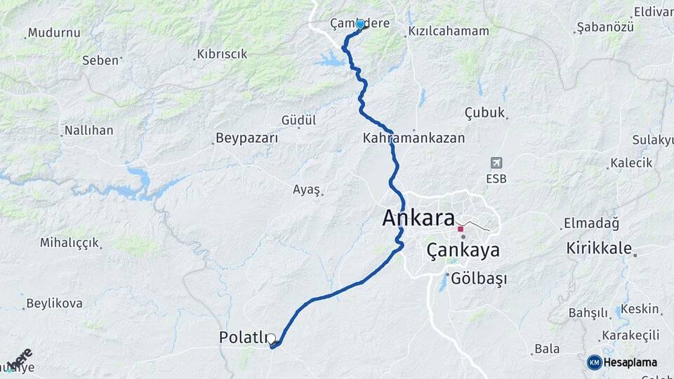Ankara Çamlıdere Polatlı Arası Kaç Km - Yol Haritası