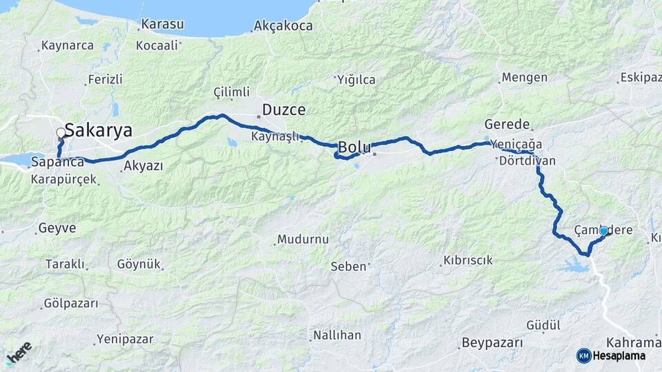 Ankara Çamlıdere Sakarya Arası Kaç Km - Yol Haritası