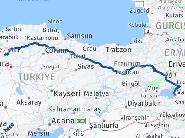 Ankara Çamlıdere Van Arası Kaç Km - Yol Haritası