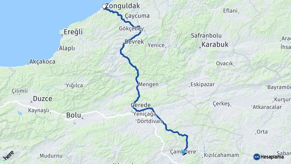 Ankara Çamlıdere Zonguldak Arası Kaç Km - Yol Haritası