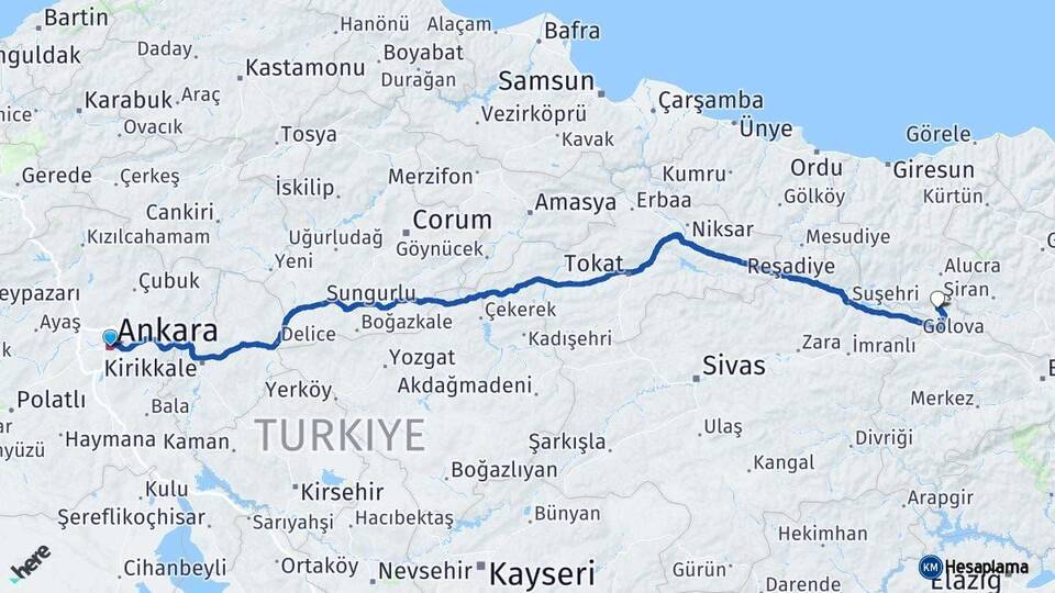 Ankara Çamoluk Giresun Arası Kaç Km - Yol Haritası