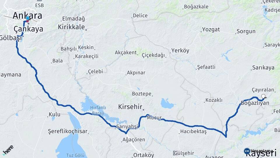 Ankara Çandır Yozgat Arası Kaç Km - Yol Haritası