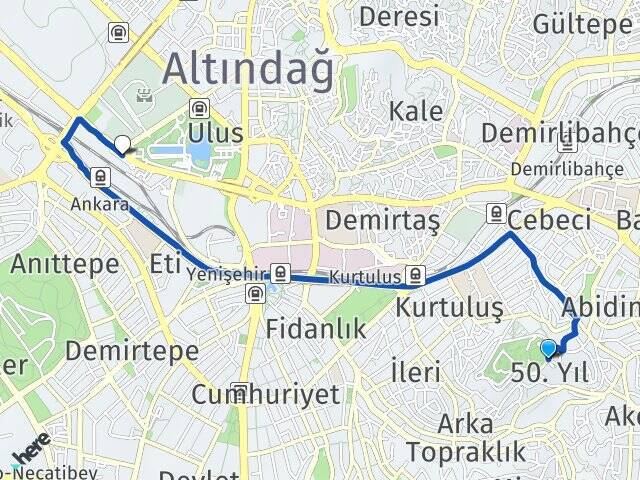 50.Yıl Ankara Tren Garı Arası Kaç Km - Yol Tarifi