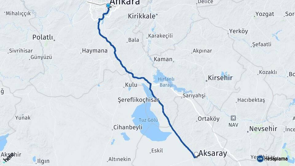 Ankara Çankaya Aksaray Arası Kaç Km - Yol Haritası