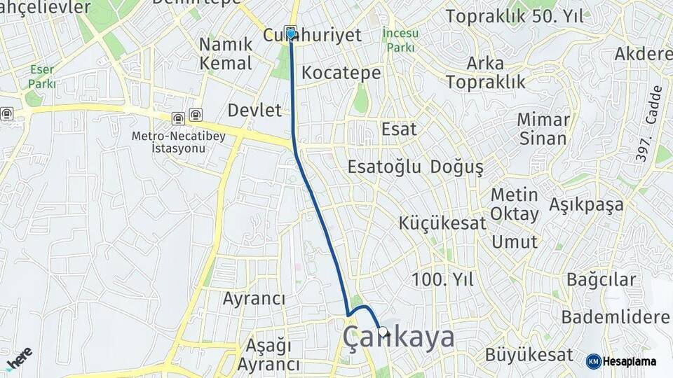 Ankara Çankaya Arası Kaç Km - Yol Haritası